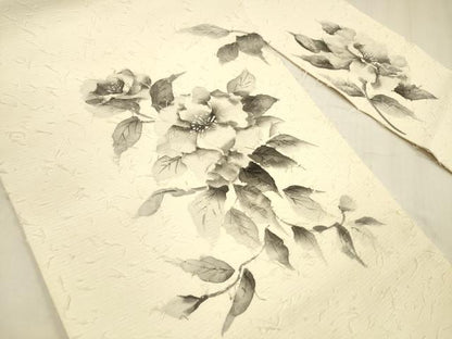 平和屋着物●九寸名古屋帯　髭紬　作家物　手描き　枝花文　正絹　逸品　DABA0614cm