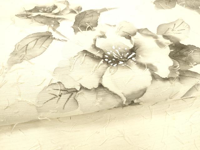 平和屋着物●九寸名古屋帯　髭紬　作家物　手描き　枝花文　正絹　逸品　DABA0614cm