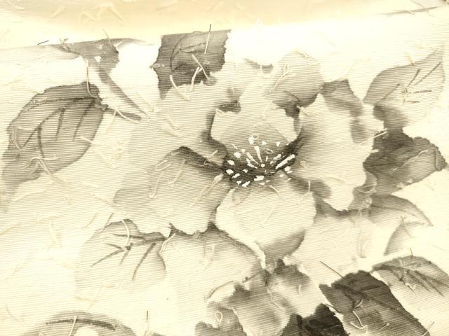 平和屋着物●九寸名古屋帯　髭紬　作家物　手描き　枝花文　正絹　逸品　DABA0614cm