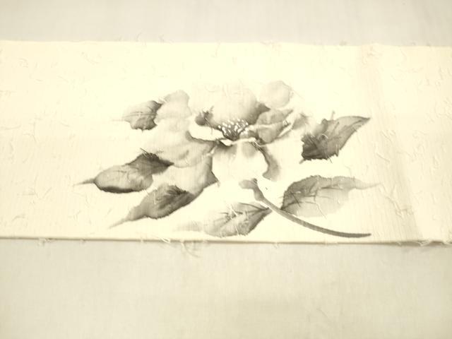 平和屋着物●九寸名古屋帯　髭紬　作家物　手描き　枝花文　正絹　逸品　DABA0614cm