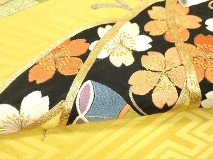 平和屋着物●アンティーク　大正ロマン　中国三大刺繍　相良刺繍　総刺繍　太鼓柄　京袋帯　駒刺繍　花蝶文　正絹　逸品　DABA0625cm