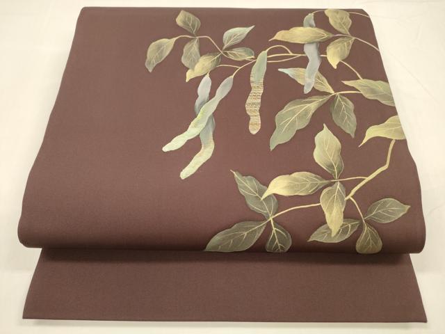 平和屋着物●塩瀬　九寸名古屋帯　竹屋町刺繍　手描き　成り物　金糸　正絹　逸品　DABA0629cm 平和屋着物○塩瀬 九寸名古屋帯 竹屋町刺繍 手描き 成り物 金糸