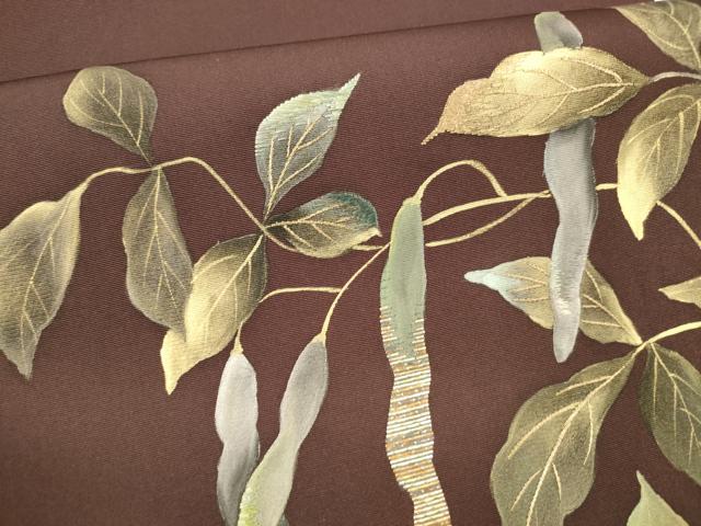 平和屋着物○塩瀬 九寸名古屋帯 竹屋町刺繍 手描き 成り物 金糸