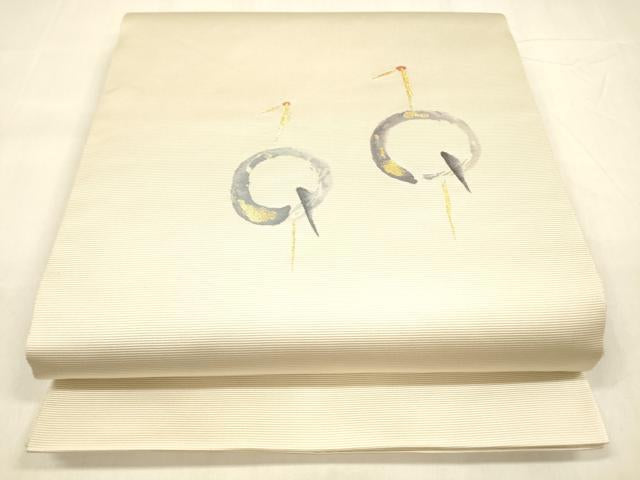 平和屋着物●太鼓柄袋帯 唐織 円相鶴 金銀糸 正絹 逸品 DABA0633cm