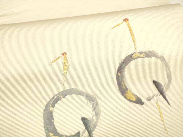平和屋着物●太鼓柄袋帯 唐織 円相鶴 金銀糸 正絹 逸品 DABA0633cm