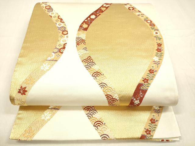 平和屋着物▼六通柄袋帯　立粋かつら帯　花巴舞　金糸　正絹　逸品　DABA0634cm