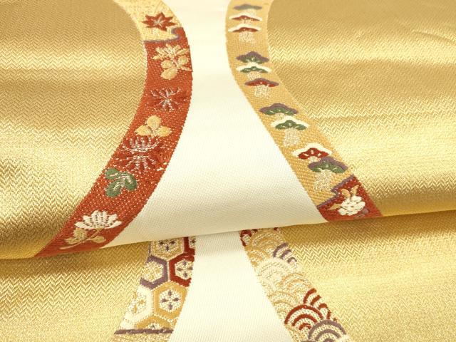 平和屋着物▼六通柄袋帯　立粋かつら帯　花巴舞　金糸　正絹　逸品　DABA0634cm