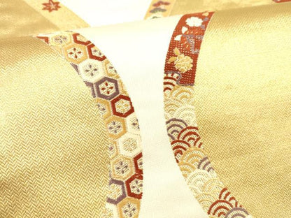 平和屋着物▼六通柄袋帯　立粋かつら帯　花巴舞　金糸　正絹　逸品　DABA0634cm