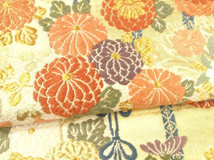 平和屋着物●佐賀錦 六通柄袋帯 唐織 草花文 金糸 正絹 逸品 DABA0635cm