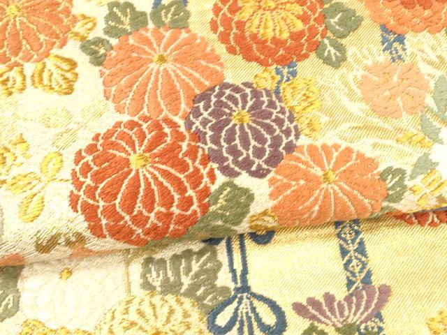 平和屋着物●佐賀錦 六通柄袋帯 唐織 草花文 金糸 正絹 逸品 DABA0635cm