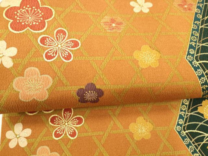 平和屋着物●全通柄九寸名古屋帯　芝花文　金彩　正絹　逸品　DABA0640cm