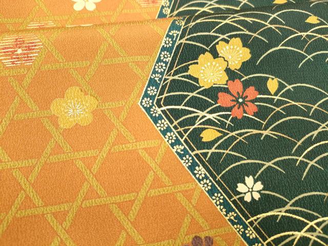 平和屋着物●全通柄九寸名古屋帯　芝花文　金彩　正絹　逸品　DABA0640cm