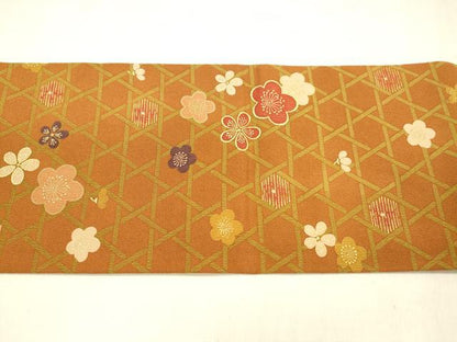 平和屋着物●全通柄九寸名古屋帯　芝花文　金彩　正絹　逸品　DABA0640cm