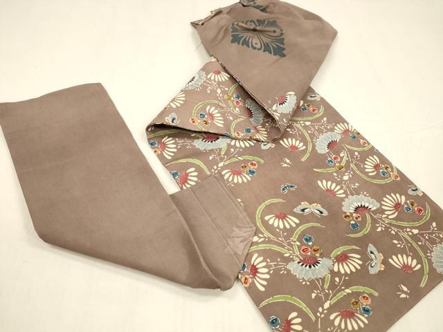 平和屋着物●塩瀬　つけ帯　型染　花蝶文　正絹　逸品　DABA0651cm 平和屋着物○塩瀬 つけ帯 型染 花蝶文 正絹 逸品 DABA0651cm
