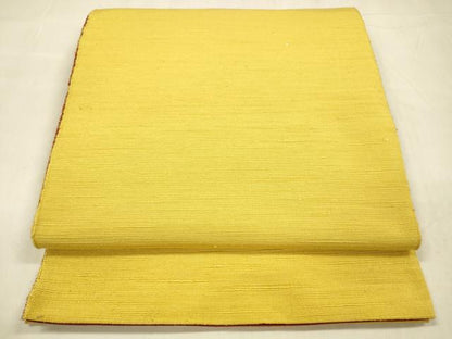 平和屋着物▼両面　全通柄　京袋帯　紬地　黄支子色　茜色　正絹　逸品　DABA0662cm