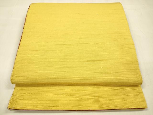 平和屋着物▼両面　全通柄　京袋帯　紬地　黄支子色　茜色　正絹　逸品　DABA0662cm