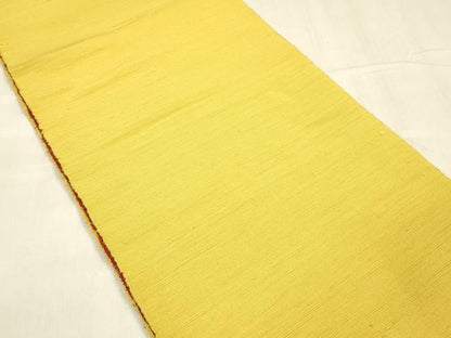 平和屋着物▼両面　全通柄　京袋帯　紬地　黄支子色　茜色　正絹　逸品　DABA0662cm