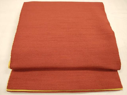 平和屋着物▼両面　全通柄　京袋帯　紬地　黄支子色　茜色　正絹　逸品　DABA0662cm