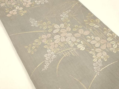 平和屋着物＊夏物 六通柄袋帯 籬草葉文 金糸 金糸 正絹 逸品 DABA0664cm