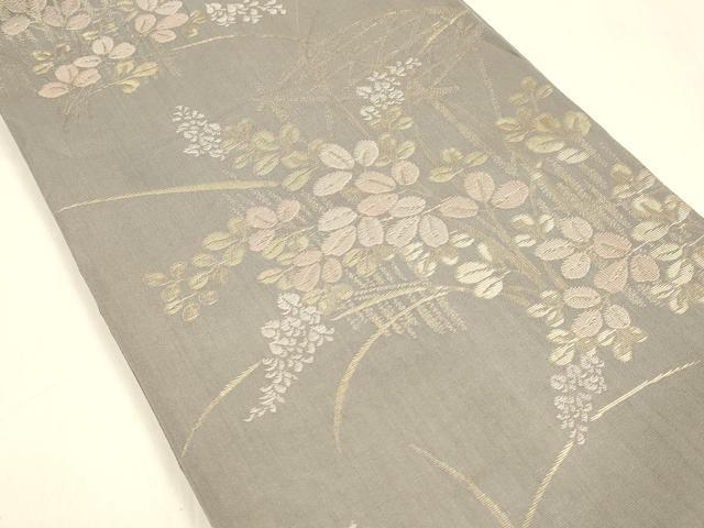 平和屋着物＊夏物 六通柄袋帯 籬草葉文 金糸 金糸 正絹 逸品 DABA0664cm