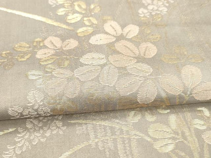 平和屋着物＊夏物 六通柄袋帯 籬草葉文 金糸 金糸 正絹 逸品 DABA0664cm