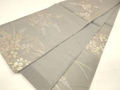 平和屋着物＊夏物 六通柄袋帯 籬草葉文 金糸 金糸 正絹 逸品 DABA0664cm