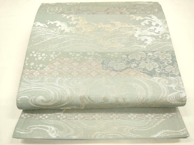 平和屋着物＊夏物 六通柄袋帯 流水唐草文 銀糸 正絹 逸品 DABA0665cm