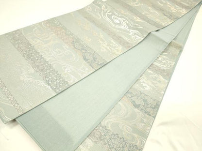 平和屋着物＊夏物 六通柄袋帯 流水唐草文 銀糸 正絹 逸品 DABA0665cm