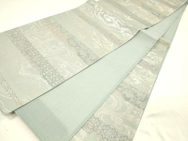 平和屋着物＊夏物 六通柄袋帯 流水唐草文 銀糸 正絹 逸品 DABA0665cm