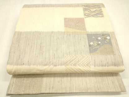 平和屋着物＊夏物 六通柄 本袋帯 松葉露芝文 金糸 正絹 逸品 DABA0668cm