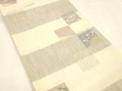 平和屋着物＊夏物 六通柄 本袋帯 松葉露芝文 金糸 正絹 逸品 DABA0668cm