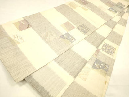平和屋着物＊夏物 六通柄 本袋帯 松葉露芝文 金糸 正絹 逸品 DABA0668cm