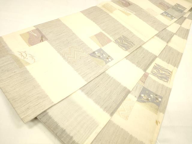 平和屋着物＊夏物 六通柄 本袋帯 松葉露芝文 金糸 正絹 逸品 DABA0668cm
