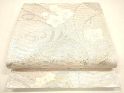平和屋着物＊夏物 六通柄袋帯 流水花文 銀糸 正絹 逸品 DABA0669cm