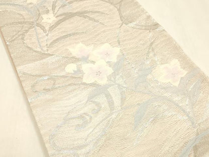 平和屋着物＊夏物 六通柄袋帯 流水花文 銀糸 正絹 逸品 DABA0669cm