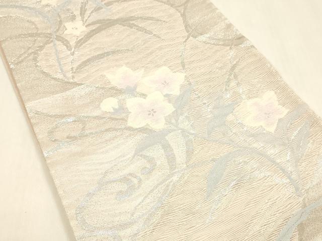 平和屋着物＊夏物 六通柄袋帯 流水花文 銀糸 正絹 逸品 DABA0669cm