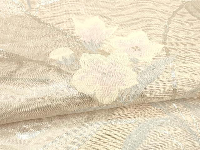 平和屋着物＊夏物 六通柄袋帯 流水花文 銀糸 正絹 逸品 DABA0669cm
