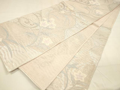 平和屋着物＊夏物 六通柄袋帯 流水花文 銀糸 正絹 逸品 DABA0669cm