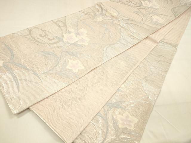 平和屋着物＊夏物 六通柄袋帯 流水花文 銀糸 正絹 逸品 DABA0669cm