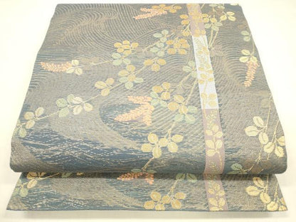 平和屋着物＊夏物 六通柄 本袋帯 流水草葉文 金糸 正絹 逸品 DABA0671cm