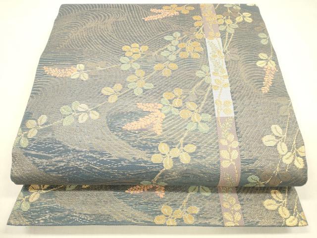 平和屋着物＊夏物 六通柄 本袋帯 流水草葉文 金糸 正絹 逸品 DABA0671cm