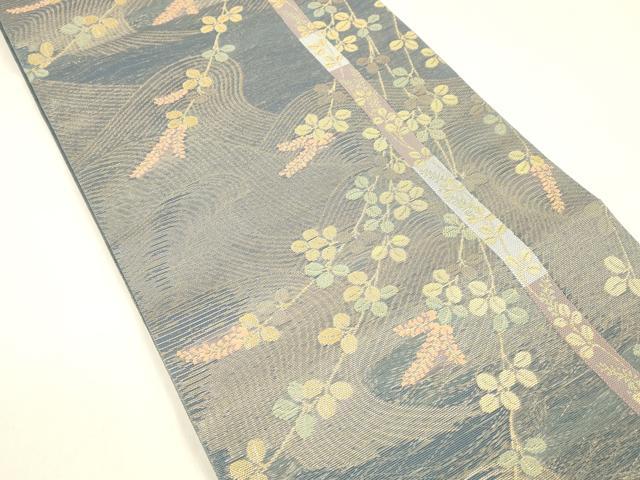平和屋着物＊夏物 六通柄 本袋帯 流水草葉文 金糸 正絹 逸品 DABA0671cm