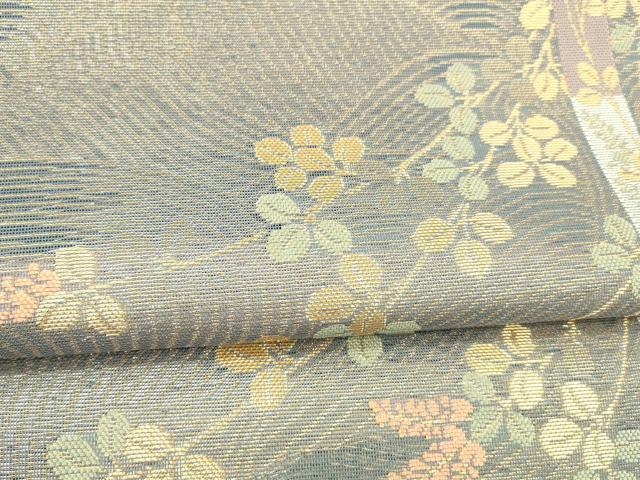 平和屋着物＊夏物 六通柄 本袋帯 流水草葉文 金糸 正絹 逸品 DABA0671cm