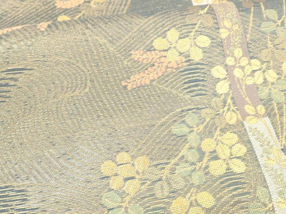 平和屋着物＊夏物 六通柄 本袋帯 流水草葉文 金糸 正絹 逸品 DABA0671cm