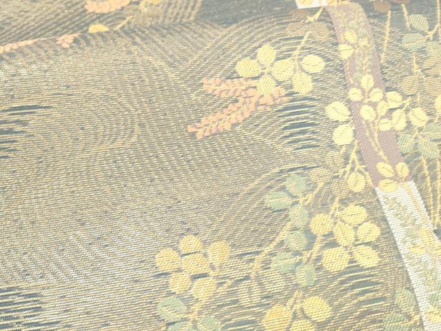 平和屋着物＊夏物 六通柄 本袋帯 流水草葉文 金糸 正絹 逸品 DABA0671cm
