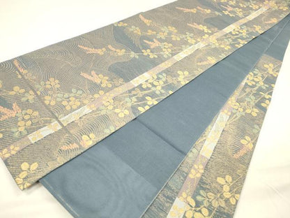 平和屋着物＊夏物 六通柄 本袋帯 流水草葉文 金糸 正絹 逸品 DABA0671cm