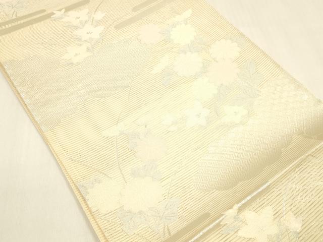 平和屋着物＊夏物 六通柄袋帯 草花文 銀糸 正絹 逸品 DABA0673cm