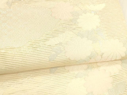 平和屋着物＊夏物 六通柄袋帯 草花文 銀糸 正絹 逸品 DABA0673cm