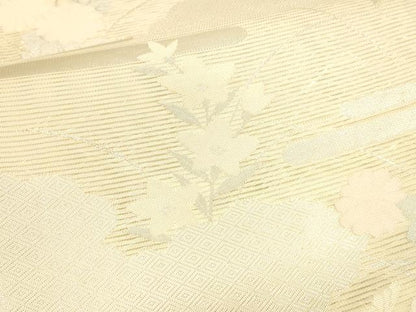 平和屋着物＊夏物 六通柄袋帯 草花文 銀糸 正絹 逸品 DABA0673cm