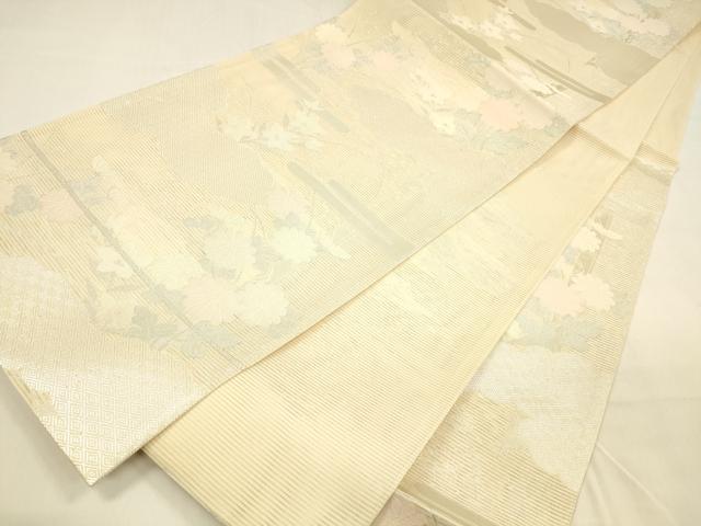平和屋着物＊夏物 六通柄袋帯 草花文 銀糸 正絹 逸品 DABA0673cm